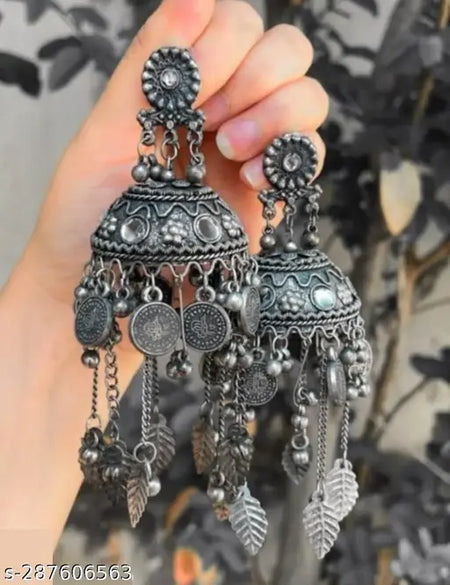 Tehzeeb Creations Women's Black Colour Oxidised Earrings In Jhumki Style