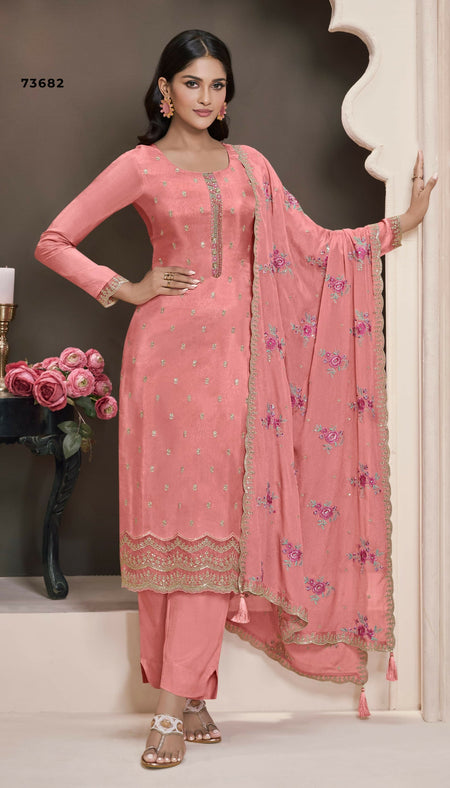 Anaita Pink Silk Embroidered Stitched Salwar Suit