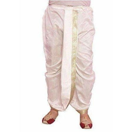 Men's Silk Solid Dhoti (White, Free Size)