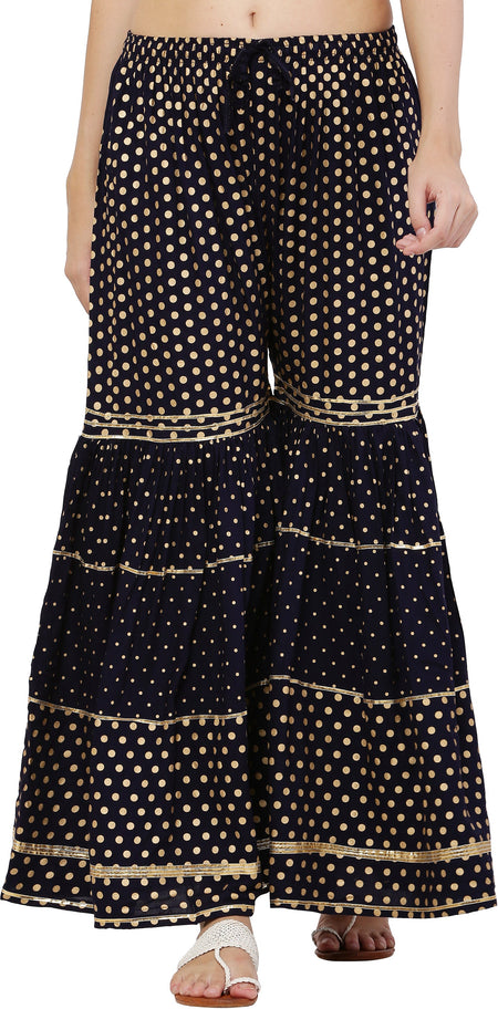 PAVONINE Black Color 3-Panels Golden Printed Flared Sharara For Women & Girls