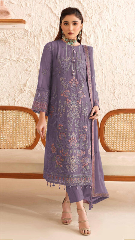Anaita Purple Fox Georgette Suit With Embroidered Sequence Work