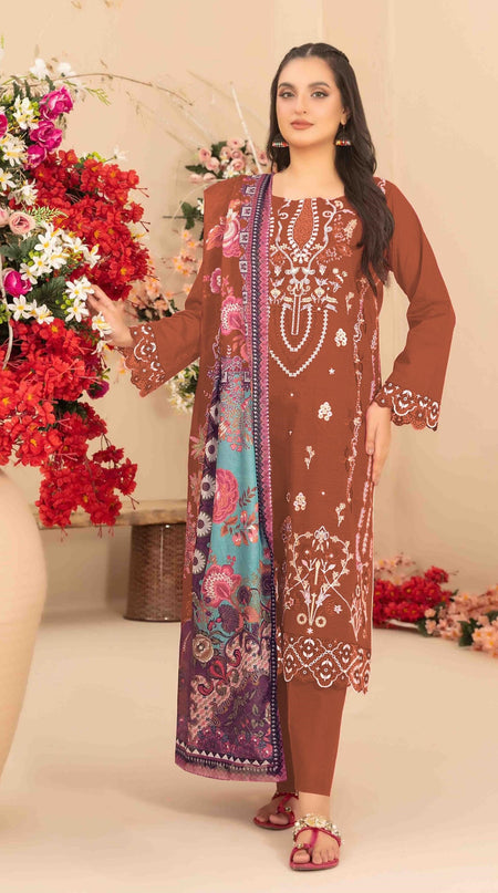 Anaita Orange Cambric Cotton Suit With Embroidered & Khatli Work