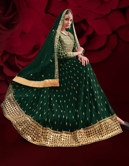 Monjolika Fashion Dark Green Color Georgette Festival Anarkali Salwar Suit