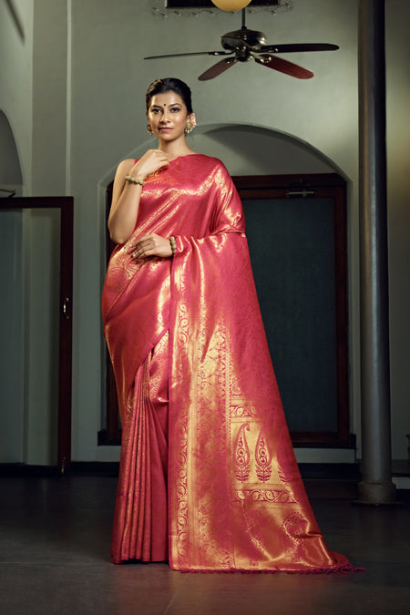 Vardha FuchsiaĀ Pink Zari Work Kanjeevaram Silk Saree