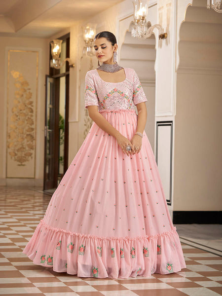 Myra Pink Georgette Embroidered Gown