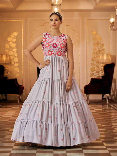 Myra Grey Georgette Embroidered Gown