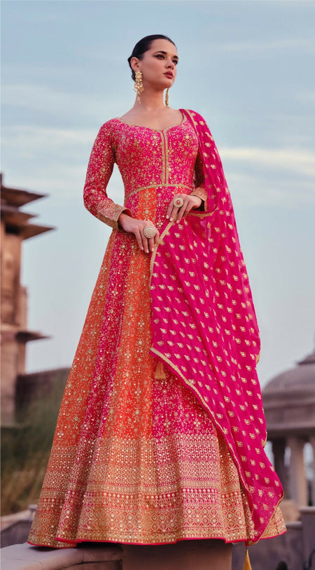 Vastranavya Pink Embroidered Sequence work Georgette Anarkali Suit