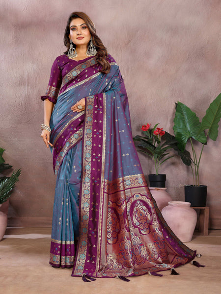 Aastha Fashion Grey Kalamkari Silk Zari Woven Saree