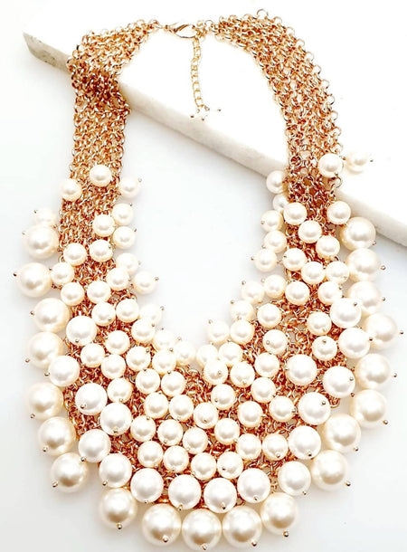 Bling Accessories 5 Rows Swarovski Glass Pearl Cluster Statement Necklace