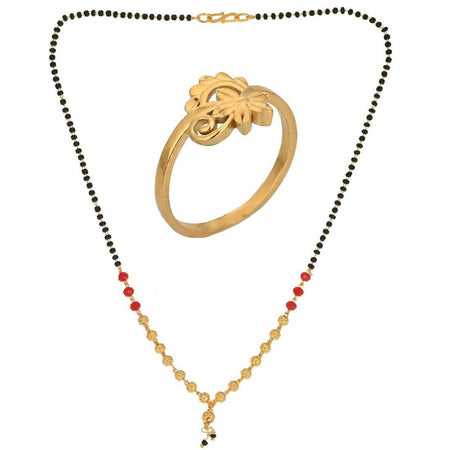 AanyaCentric Gold-Polished Mangalsutra & Ring Set