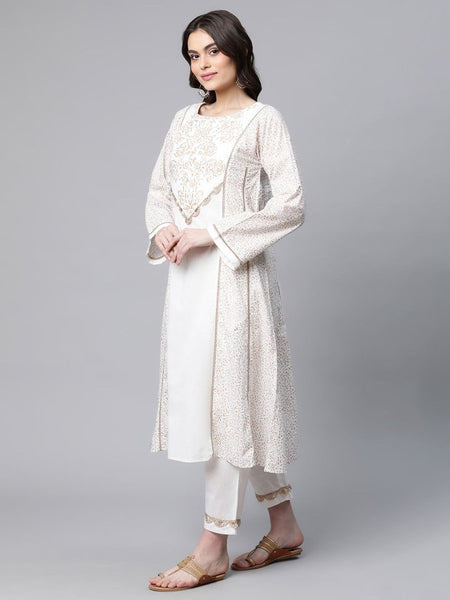 Ahalyaa Women Off White Colour Pure Cotton Printed Kurta Pant Set