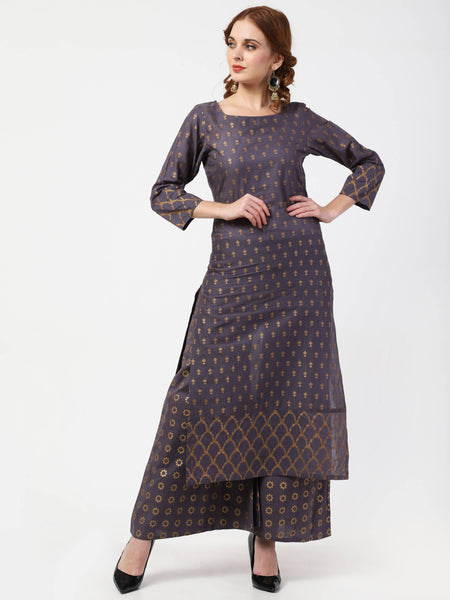 Cheera Printed Gray Kurta Palazzo Set (CH103KP)