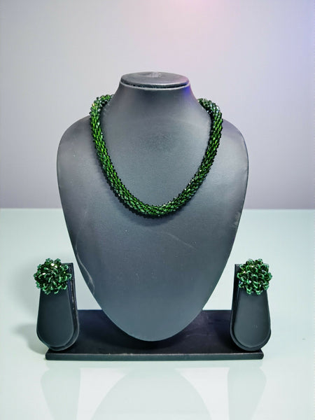 Inhanns Noor-E-Jalwa – Handmade Crystal Bead Necklace / Necklace With Earrings -Adjustable - Dark Green