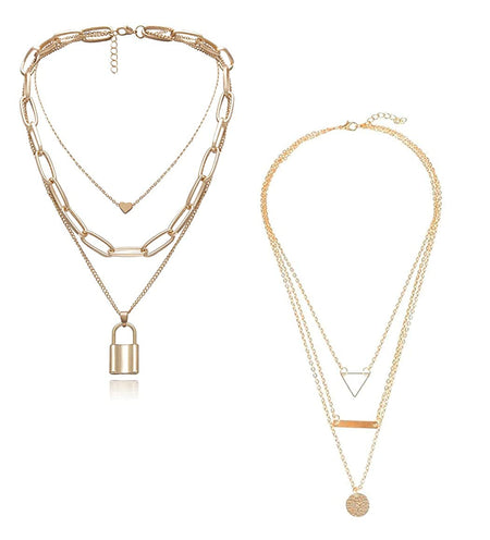 Gold-Toned Alloy Set Of 2 Multi Layer Designer Necklace - The Pari