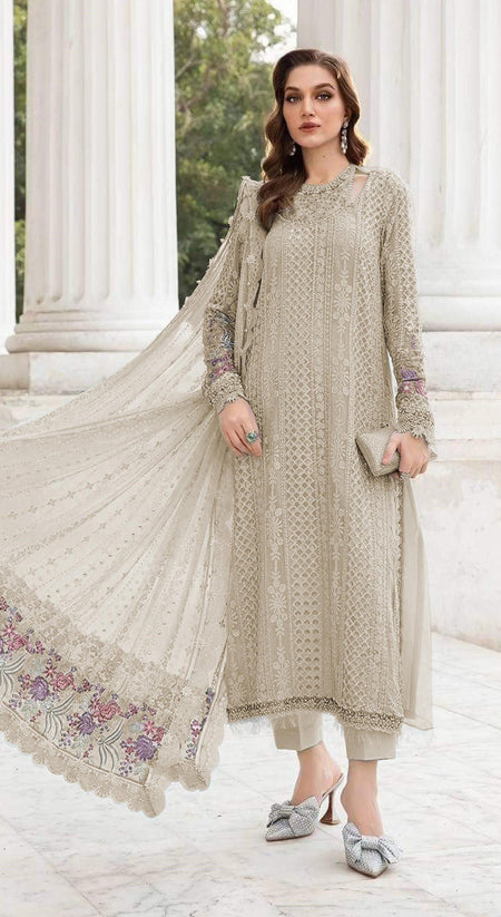Anaita Cream Fox Georgette Suit With Embroidered Sequence Work