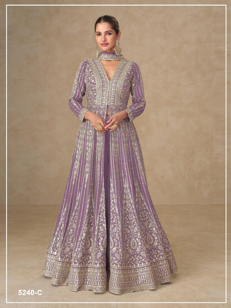 Anaita Lavender Chinon Stitched Anarkali Suits With Embroidery & Sequence Work