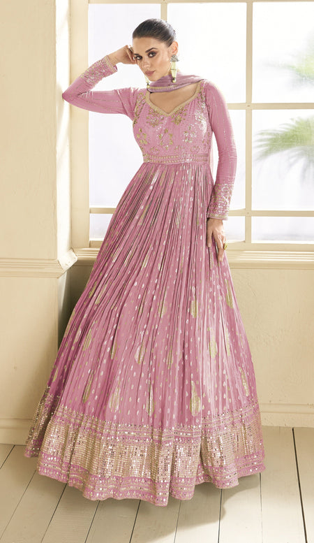 Anaita Purple Embroidered Viscose Jacquard Anarkali Suit