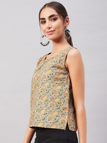 InWeave Grey Gold Floral W/U Top