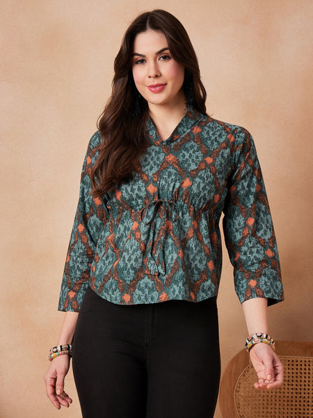 InWeave Aqua Pearl Shawl Neck Top