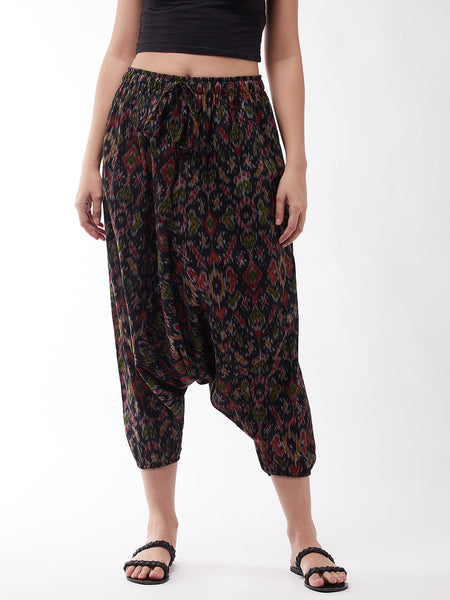 InWeave Women's Black Ikkat Harem Pant