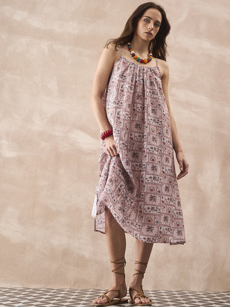 InWeave Ivory Tree Parrot Strappy Dress