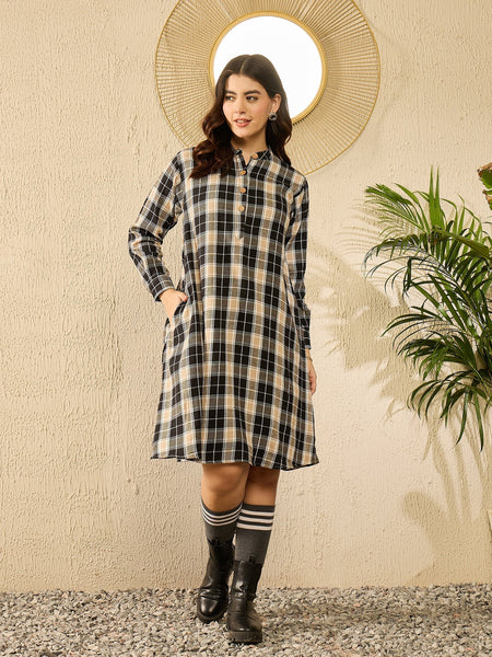 InWeave Black Beige Check Dress