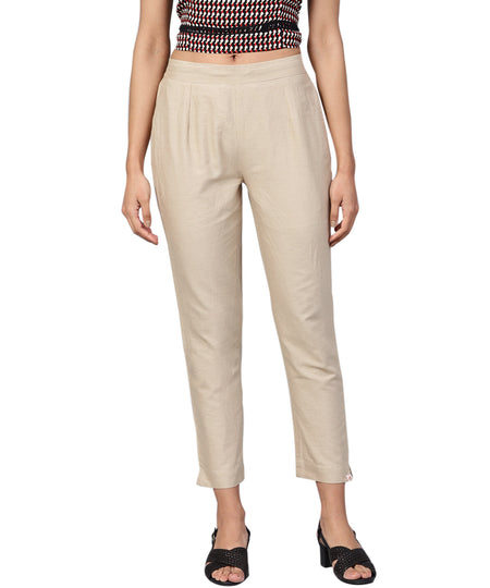 Juniper Women Sandgrey Cotton Flex Solid Slim Fit Pant/Slim Pant
