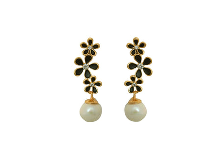 Joban Fashion Women Brass Golden White Black Ad Earrings