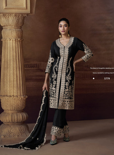Anaita Black Heavy Chinon Stitched Salwar Suit With Sequence Embroidery Work