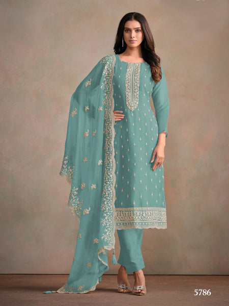 Anaita Light Blue Heavy Organza With Embroidery Straight Salwar Suit
