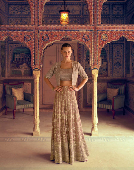 Anaita Brown Georgette Stitched 3 Piece Set With Embroidery Zarkan Work