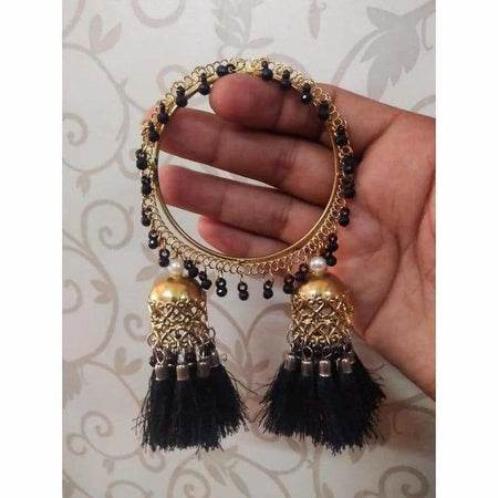MS Fashion India Gold Color With Black Pearls, Threads, And Jhumkas Bangles