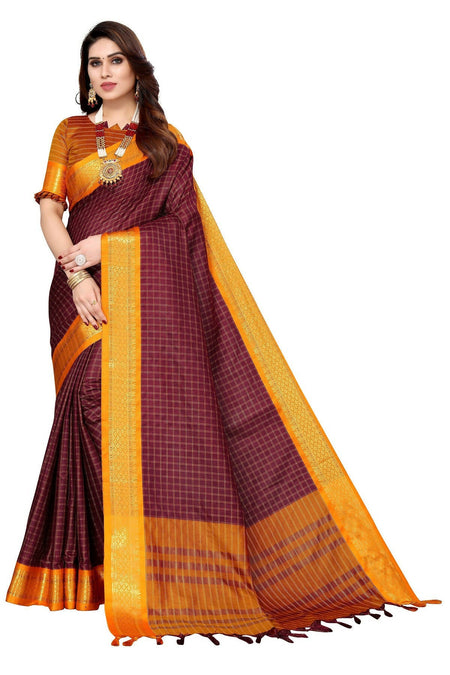 Vamika Weaving Maroon Cotton Silk Saree (BHAVINI MAROON)