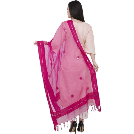 A R Silk Orgenza Flower Mirror Fancy Dupatta Color Rani Dupatta or Chunni