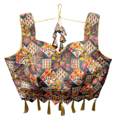 Vamika Grey Banglori Silk Digital Print And Embroidery Blouse