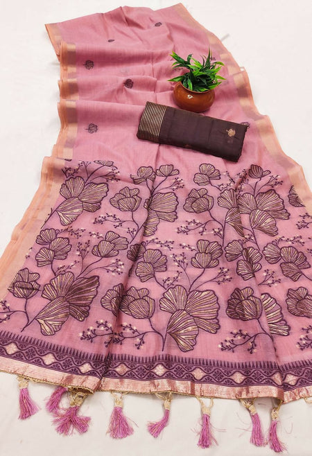 Vastranavya Pink Muga Cotton Meenakari & Azarakh Pallu Saree with Contrast Blouse