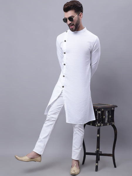 Even Apparels White Sherwani Kurta With Asymetrical Cut