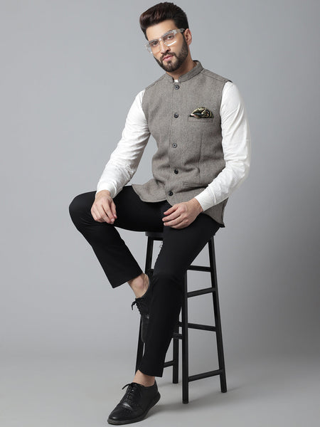 Even Apparels Men's Cream Pure Wool Nehru Jacket