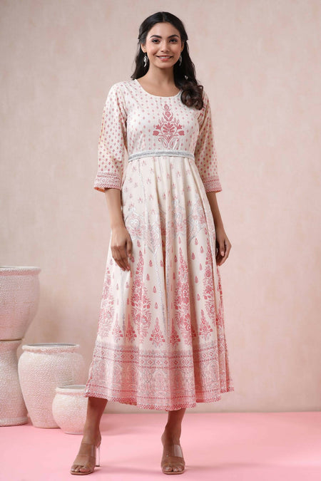 Juniper Women Ivory American Crepe Printed Flared Dress