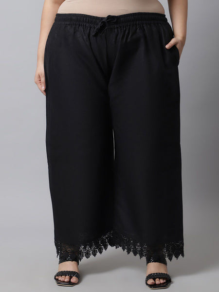 TAG 7 Women Plus Size Black Linen Ethnic Palazzo
