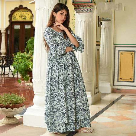 PartyWear Designer Mint Cream Pure Maslin Palazzo Suit - Anbazaar