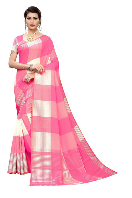 Vamika Pink Cotton Silk Weaving Saree (Gamma Checks Pink)