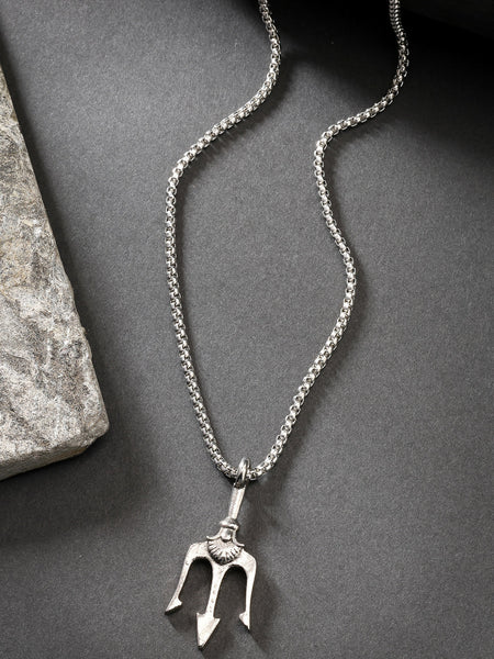 NVR Men's Silver-Plated Stainless Steel Geometric Charm Pendant With Chain