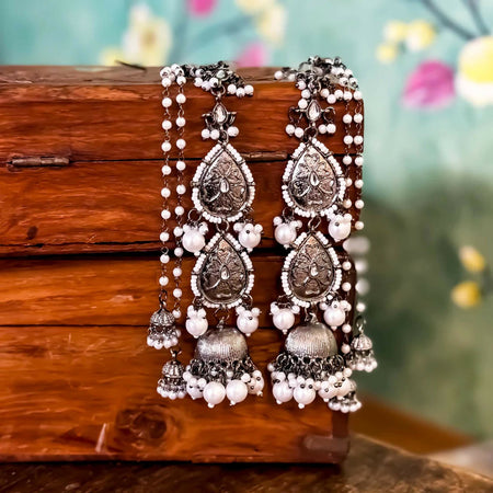 Joban Fashion Black Metal Jhumka With Earchains