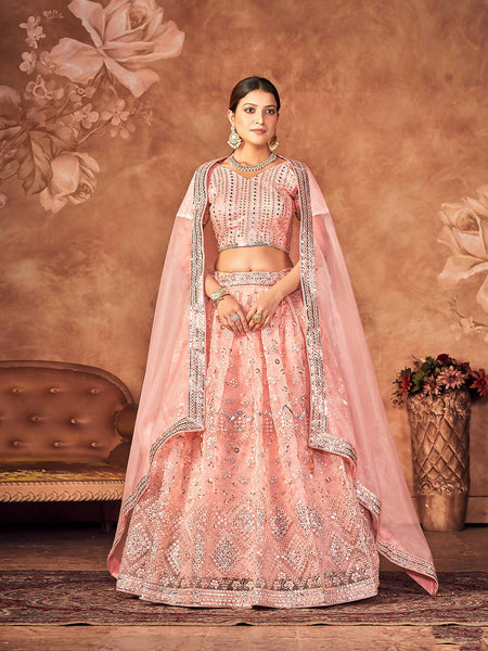 Wedding Designer Pink Organza lehengha Choli - Anbazaar