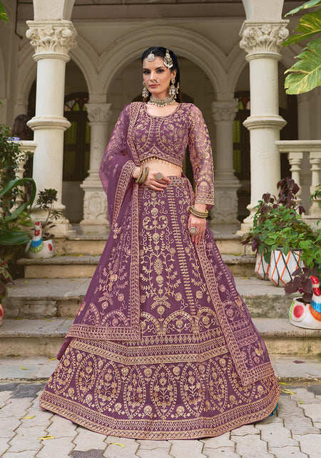 Monjolika Fashion Purple Butterfly Net Embroidered Work Stunning Lehenga For Wedding Season