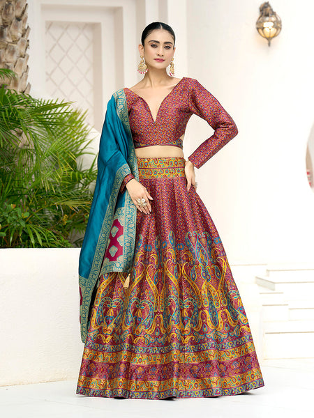 Monjolika Fashion Red Kanjivaram Jacquard Designer Lehenga Choli For Ceremonial
