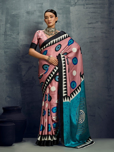 Monjolika Fashion Satin Light Pink Printed Casual Saree