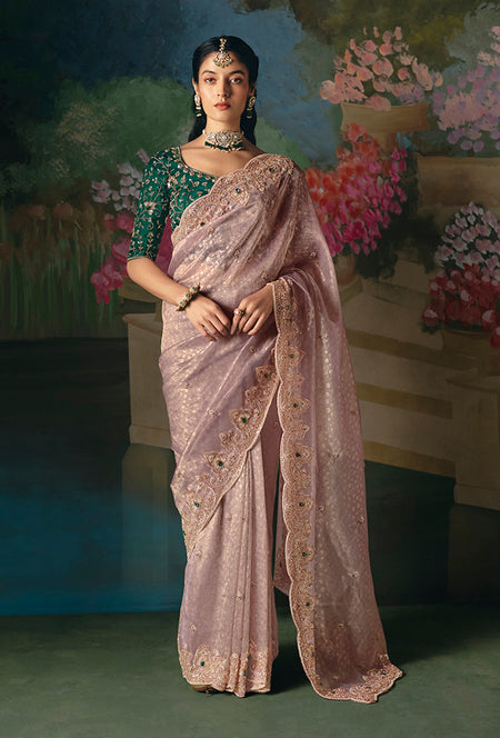 Monjolika Fashion Fancy Fabric Embroidered Saree in Dusty Pink