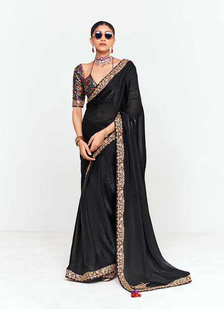 Monjolika Fashion Fancy Fabric Embroidered Black Saree